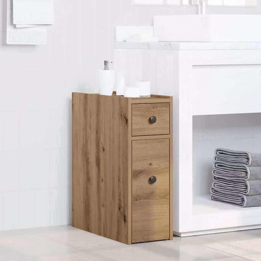 Mobile da bagno vidaXL con ruote in legno rovere e MDF marrone con ante e cassetti L/P/H: 60.0 x 21.5 x 50.0 cm
