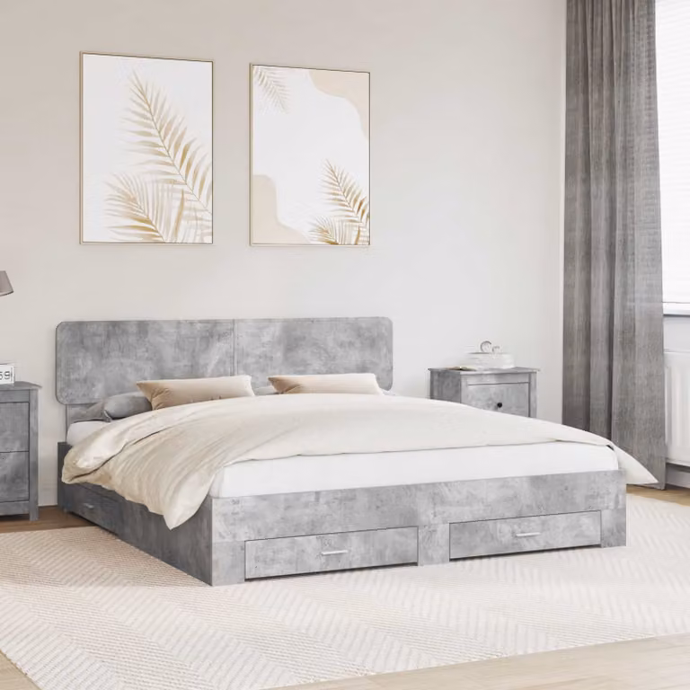 Struttura letto con cassetto vidaXL in legno MDF Grigio, L 200 x P 200 x H 90 cm