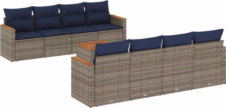 Set Divani da Giardino 9 pz con Cuscini Grigio in Polyrattan
