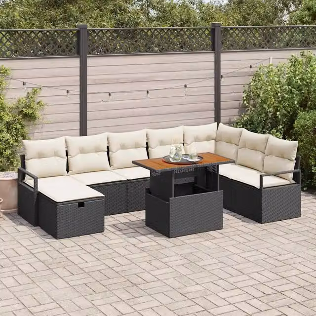 Set Divano da Giardino 9 pz Nero polyrattan 3360009