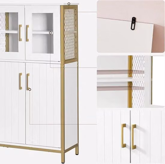 Cassa per bagno - Armadio per la stanza da bagno - Mobili per la stanza da bagno - Bianco - Struttura in acciaio - 60 x 30 x 108 cm