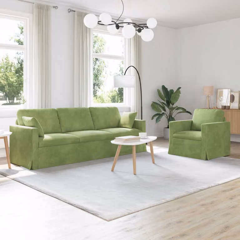Set di 2 divani moderni vidaXL in velluto verde e nero con struttura in metallo e cuscini inclusi