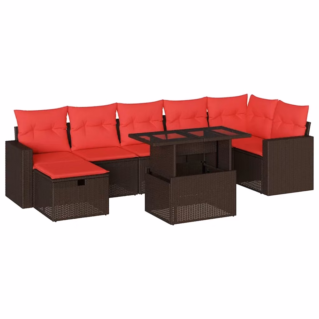 Set di divani da giardino vidaXL composto da 8 pezzi con cuscini marroni in polyrattan e struttura in metallo – 2