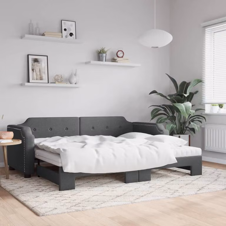 vidaXL Divano Letto Estraibile in Tessuto Grigio con Materasso L/P/H: 223 x 80 x 90 cm