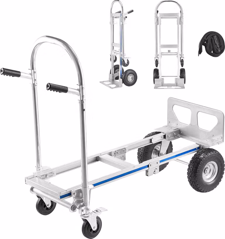 Carrello a mano 2 in 1 SucceBuy 454 kg, carrello di trasporto con modalità a 4 ruote, carrello a piattaforma convertibile con maniglia antiscivolo, carrello portatile per traslochi, ufficio, magazzino e supermercato