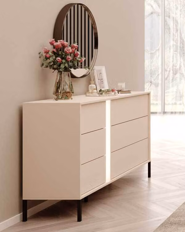 Cassettiera Dast 137x39,5x81cm beige con illuminazione LED
