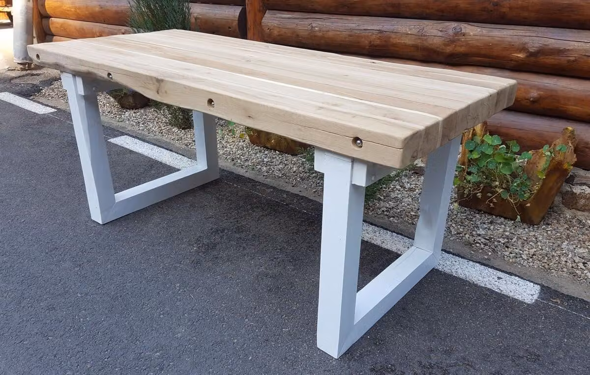 Casa Padrino tavolo da pranzo in legno massello - rovere/bianco - 200 cm x 90 cm x H80 cm - Versione pesante