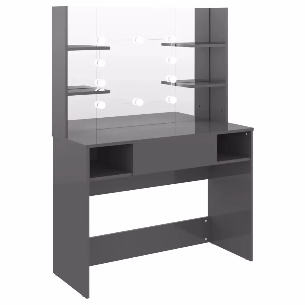 Toeletta Hollywood con Luci LED vidaXL in MDF Grigio Lucido L: 100 cm, P: 40 cm, H: 135 cm – 2