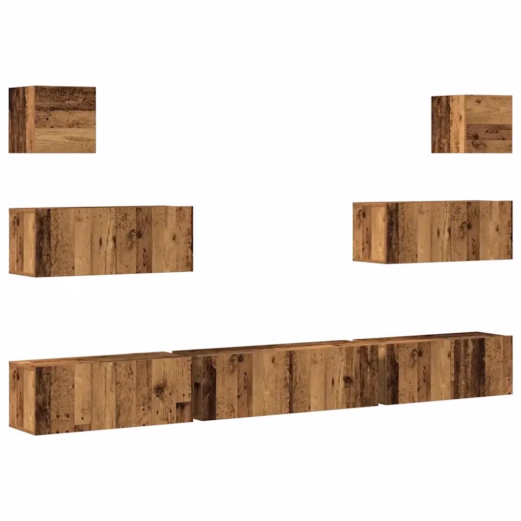 Set Mobile TV da Parete vidaXL in 7 Pezzi, Legno Antico Marrone, Design Classico in MDF – 2