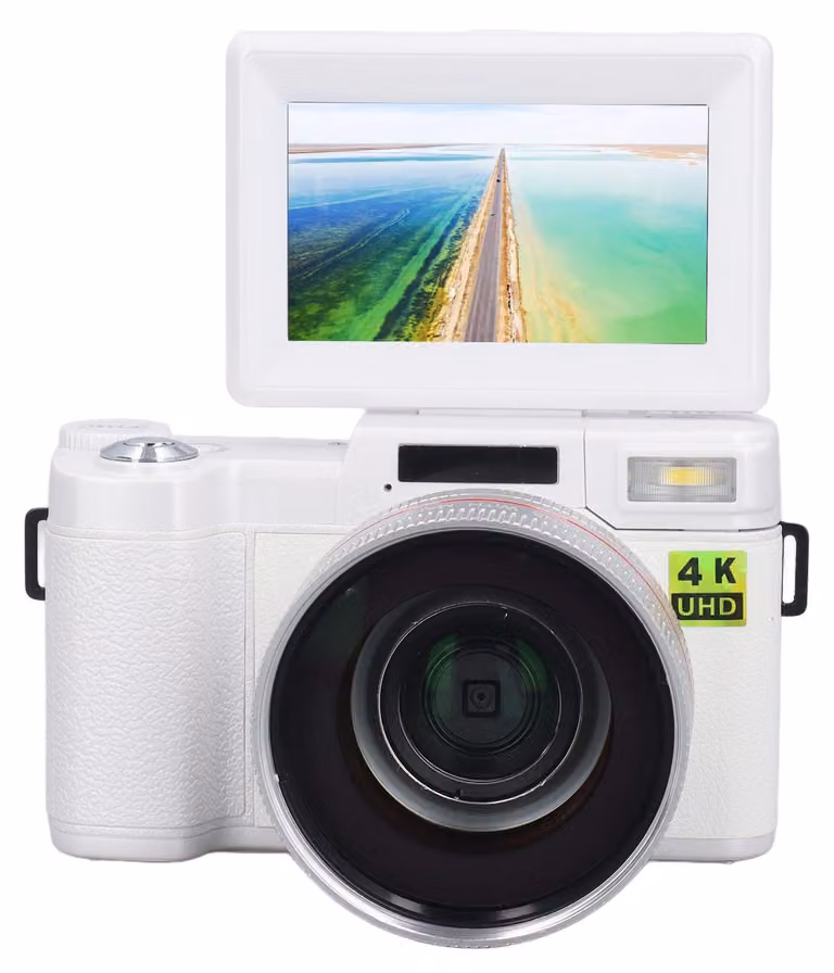 Fotocamera digitale 4K, riconoscimento facciale, messa a fuoco automatica, stabilizzatore d'immagine, vlogging da 48 MP con scheda da 32 GB, schermo ribaltabile da 3 pollici con angolo di visione di 180 gradi, obiettivo grandangolare macro con ingrandimen