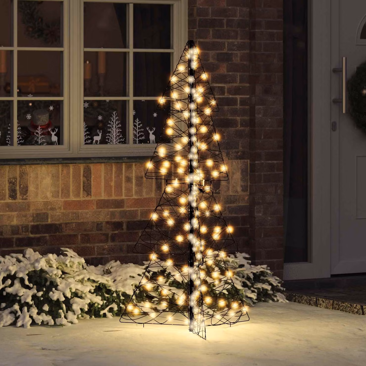 Albero di Natale moderno vidaXL in rattan bianco con 160 LED a luce bianca calda, Altezza: 150 cm