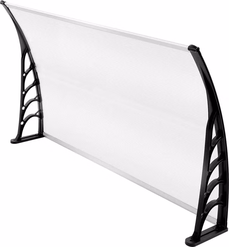 Tettoia - Tettoia per porta - Policarbonato PC - 90×150 cm - Curvata - Protezione dal vento - Trasparente e nera