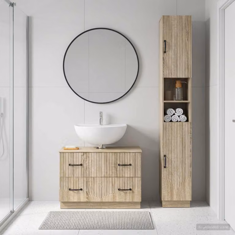 Set di mobili da bagno vidaXL HOORN composto da mobile sottolavabo e pensile in Rovere Sonoma, colore marrone