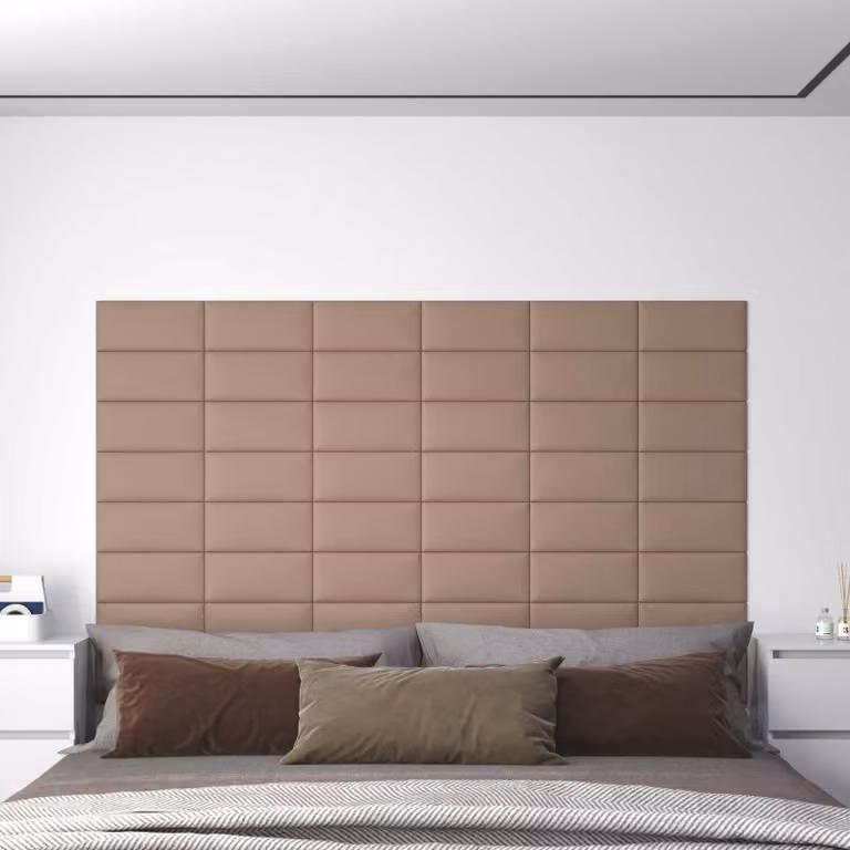 Set di 12 pannelli per testiera da parete vidaXL in tessuto beige e marrone, dimensioni di ogni pannello: 30 x 15 cm