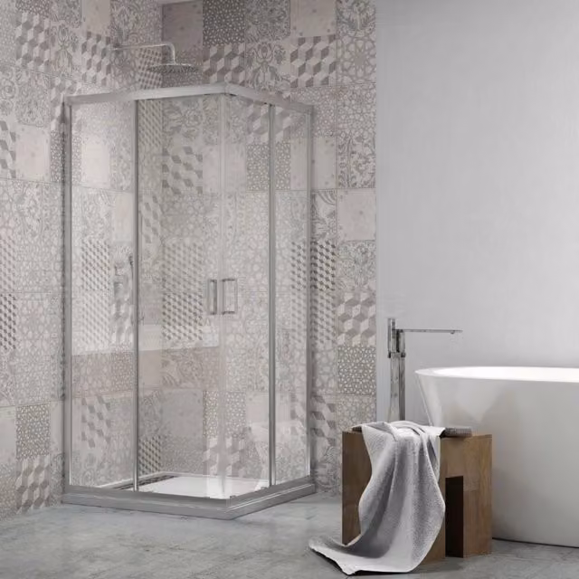 Ogomondo Box Doccia Angolare con Ante Scorrevoli, Profilo Cromato e Vetro Trasparente da 4 mm, L/P/H: 90 x 90 x 190 cm