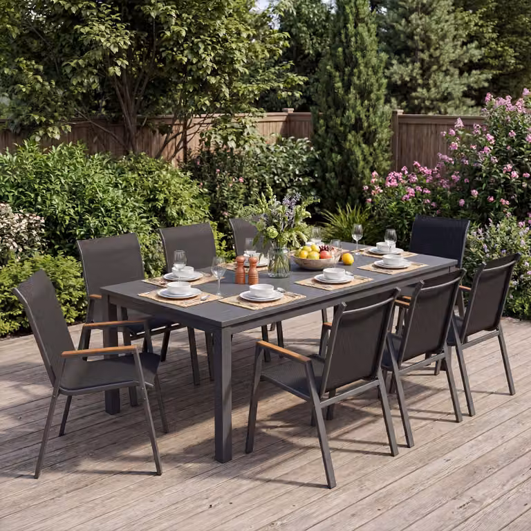 Costway Set di 6 sedie da giardino impilabili in tessuto traspirante e acciaio nero con braccioli ergonomici, portata 180 kg