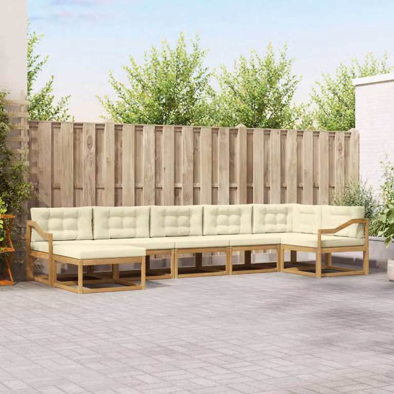 vidaXL Set di divani da esterno 7 pz in legno di acacia con cuscini Bianco e Beige
