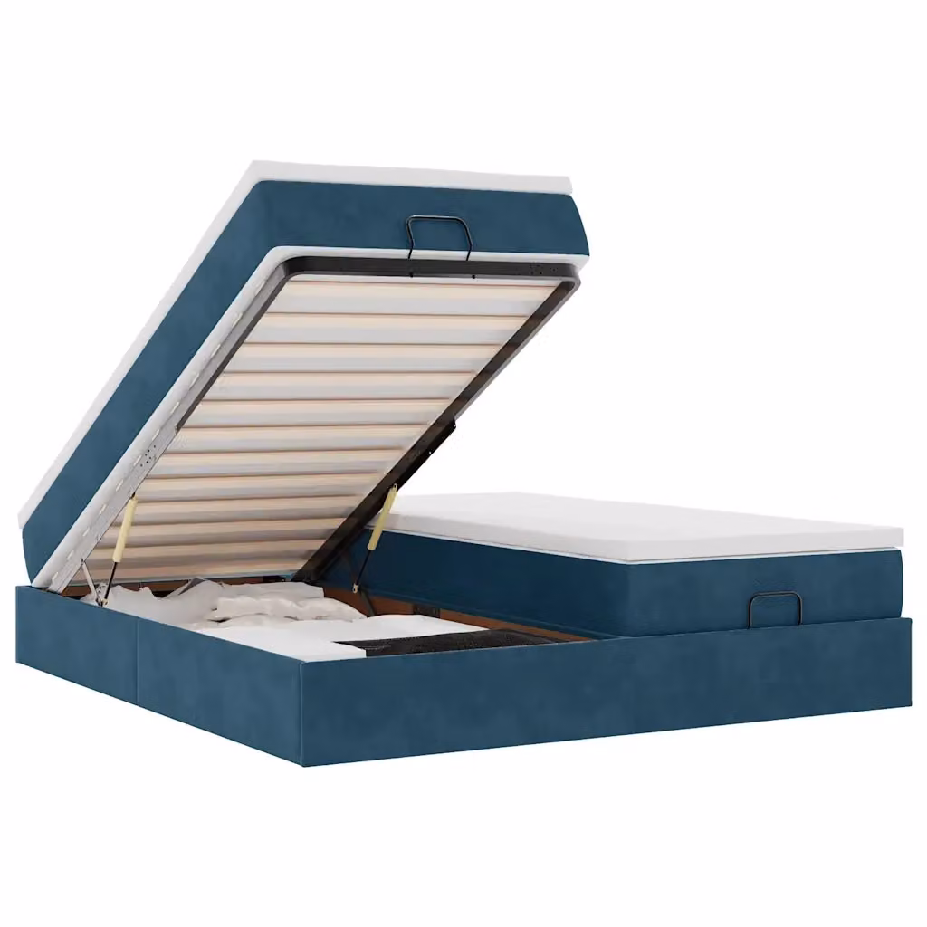 Letto con contenitore a sollevamento vidaXL in velluto blu e bianco L: 200 cm, P: 200 cm, H: 280 cm – 2