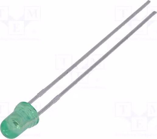 2 diodi LED HLMP-Y802-F0000, tecnologia Through-Hole (THT), 3 mm, colore verde, angolo di emissione 45°, intensità luminosa 110-240 mcd