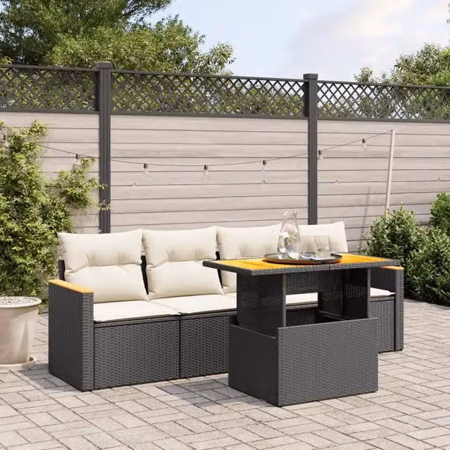 Set di divani da giardino moderno VIDAXL in polyrattan nero con cuscini inclusi