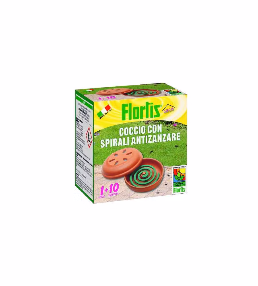Flortis Kit Antizanzare 10 Spirali + Contenitore in Coccio - Uso Esterno