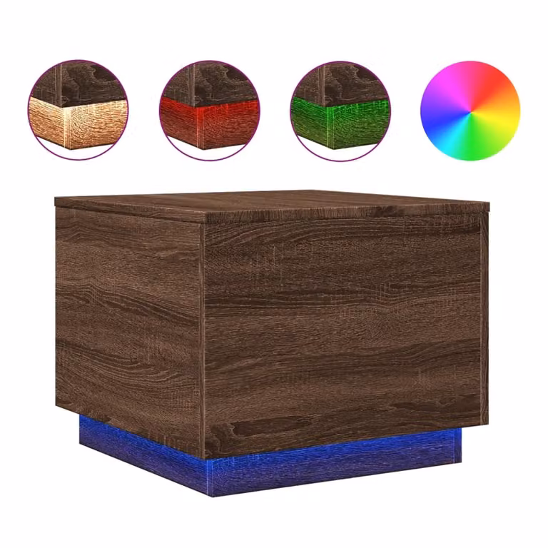Tavolino da Salotto con Luci LED Rovere Marrone 50x50x40 cm