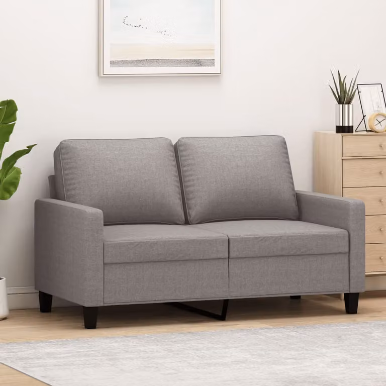 Divano a due posti, colore taupe, 120 cm, rivestito in tessuto