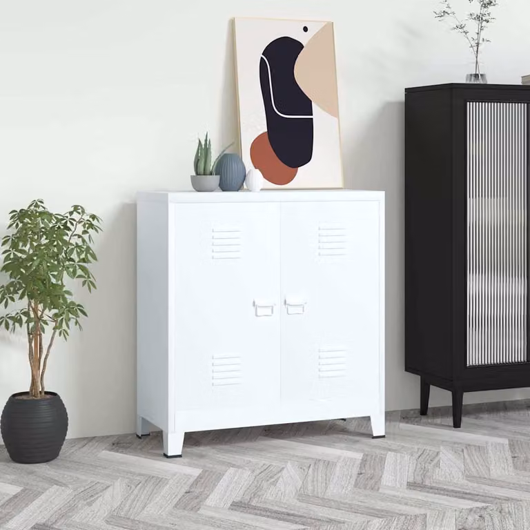 vidaXL Armadio Classificatore Industriale Bianco con Ante a Battente e Ripiani Regolabili L: 90 cm, P: 40 cm, H: 100 cm