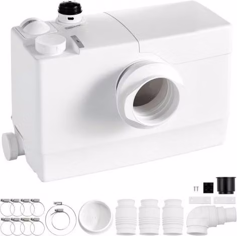 Pompa maceratrice per WC VEVOR da 800 W con 4 ingressi, portata 200 L/min e prevalenza 10 m, colore bianco