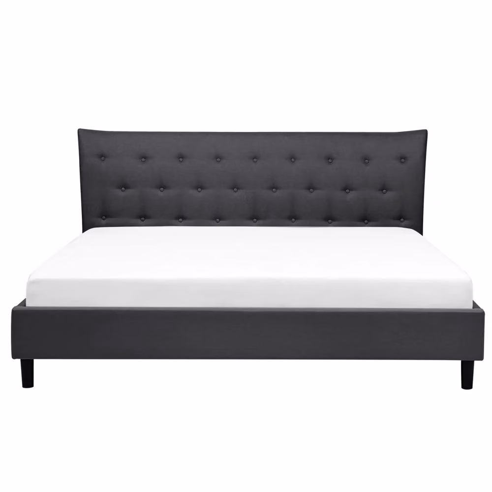 Letto Beliani con doghe in legno e testiera imbottita in tessuto grigio, design moderno, L/P/H: 160 x 200 x 126 cm – 2