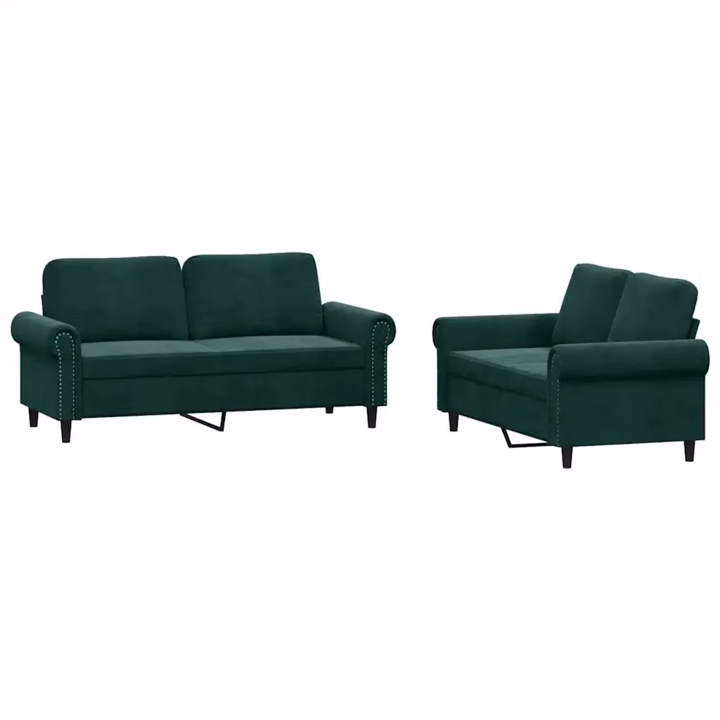 Set di 2 divani moderni vidaXL in velluto verde con cuscini inclusi – 2