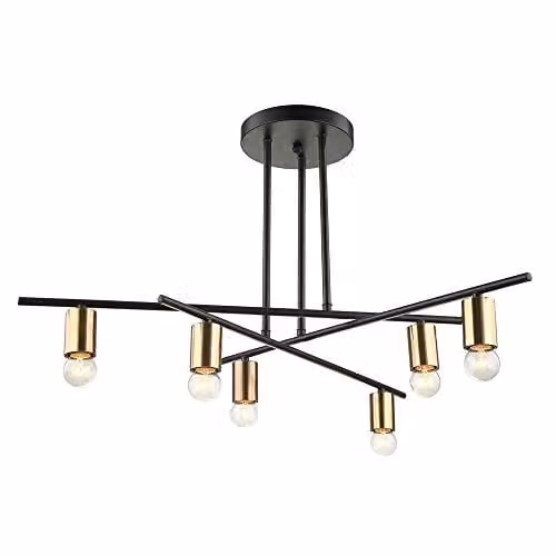 Italux Normani - Plafoniera a filo industriale e retrò Bronzo, Nero 6 luci, E27