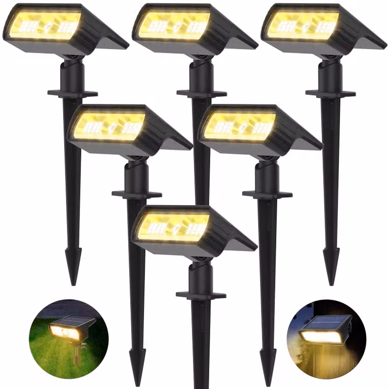 Lampade solari, confezione da 6, luce bianco caldo, 3000K, grado di protezione IP65, 2 modalità