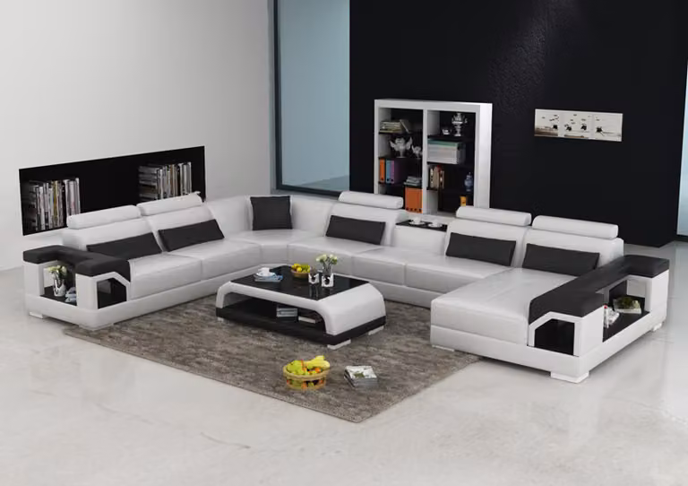 Ledersofa Couch Wohnlandschaft Ecksofa Eck Garnitur Design Modern Sofa mit USB