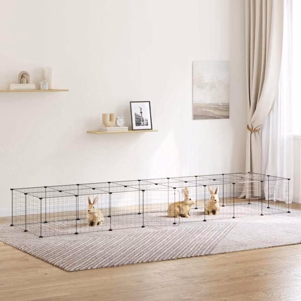 vidaXL Gabbia per Animali in Acciaio con 36 Pannelli e Porta, Colore Nero, L: 280 cm, H: 70 cm, P: 70 cm, P: 35 cm