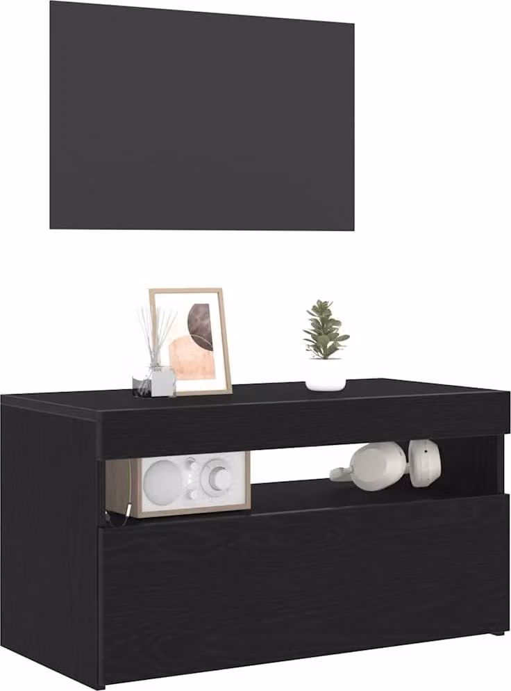 Mobile TV con LED Rovere Nero 75 x 35 x 40 cm Legno multistrato
