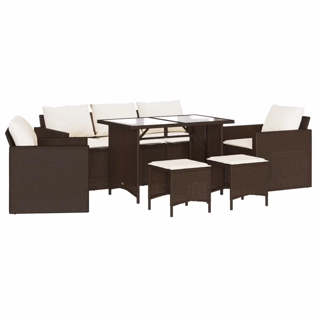Set Divano da Giardino vidaXL 6 pz con Cuscini Marrone e Bianco in Polyrattan e Acciaio – 2