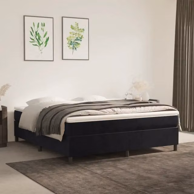Struttura Letto a Rete a Molle Giroletto in Velluto Nero L: 160 cm, P: 200 cm – 1