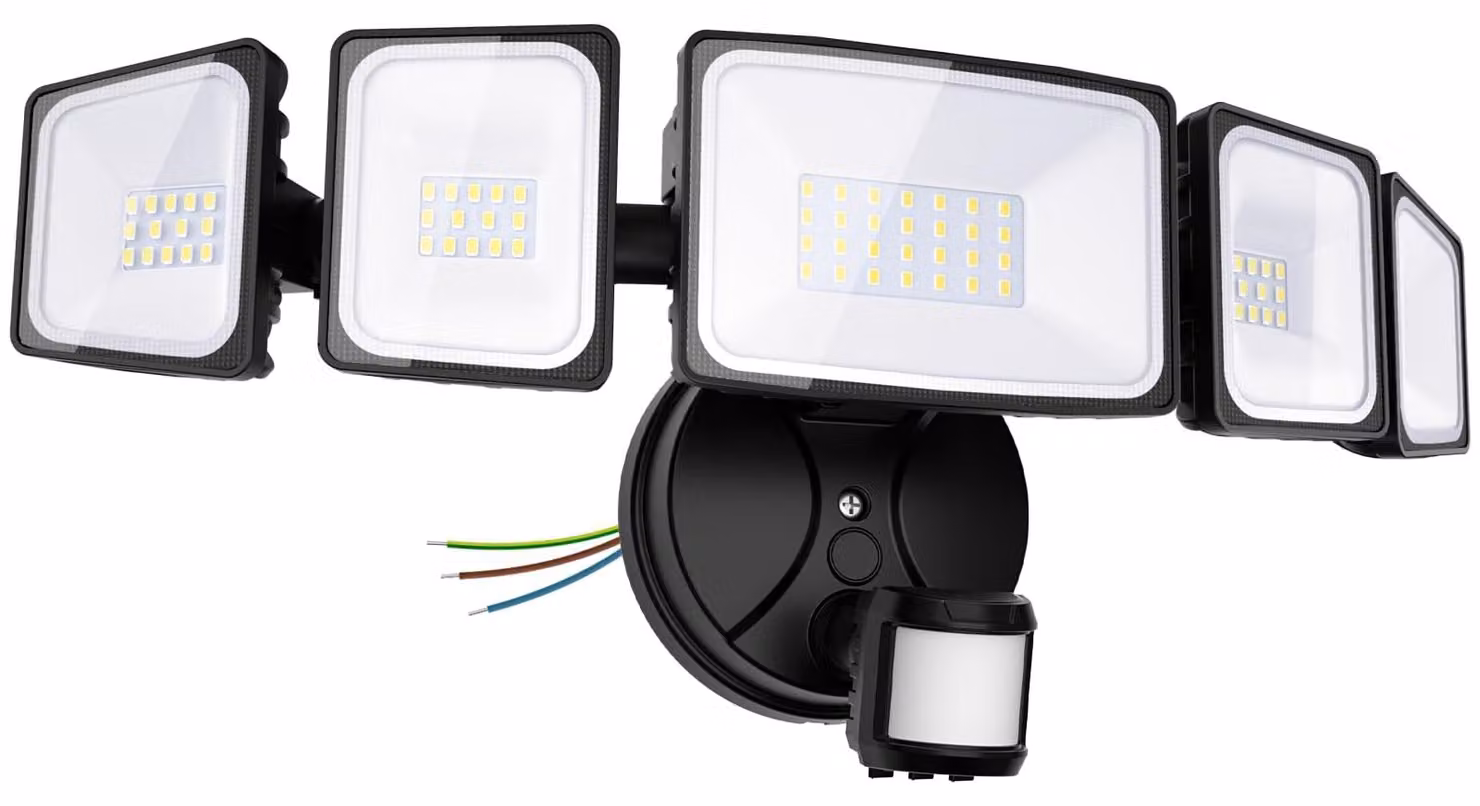 Faretto LED a 5 luci da 55W con sensore di movimento, 4500 lumen, grado di protezione IP65