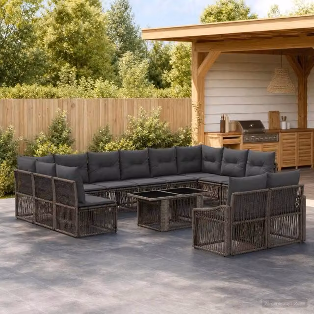Set Divano da Giardino vidaXL a forma a U in Polyrattan con Cuscini, Colore Grigio e Antracite
