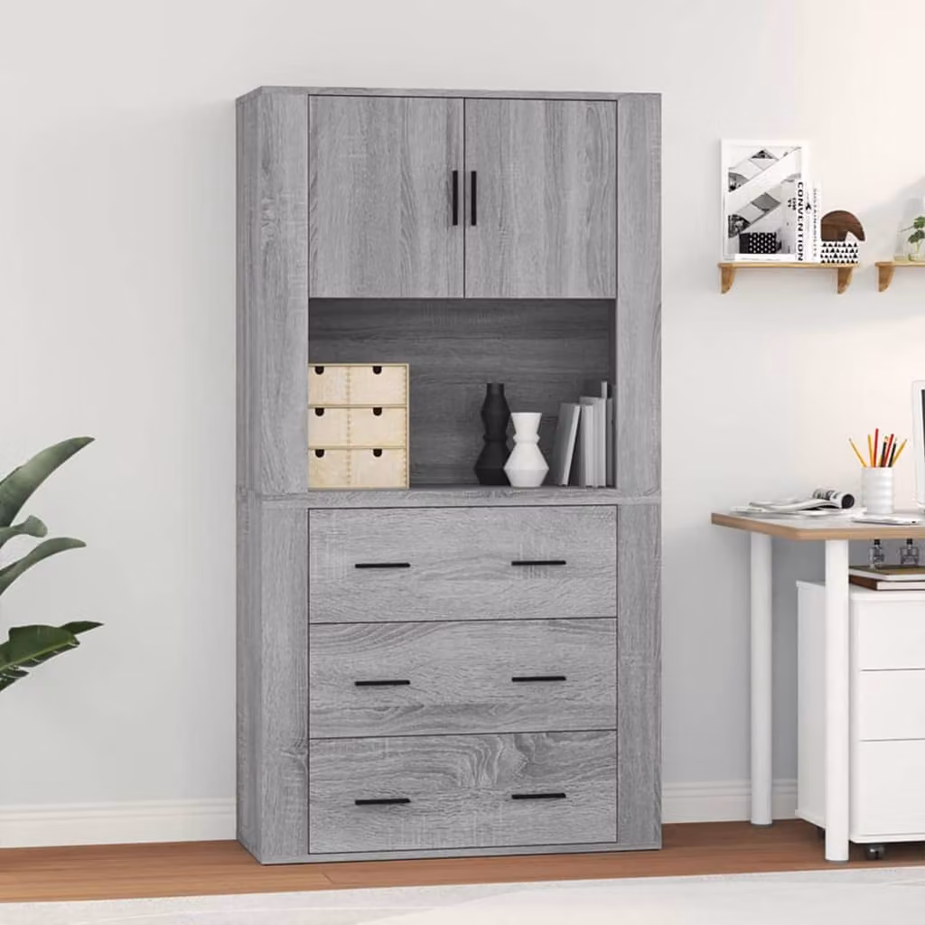 Credenza moderna vidaXL in legno multistrato, colore grigio Sonoma, sospesa a parete