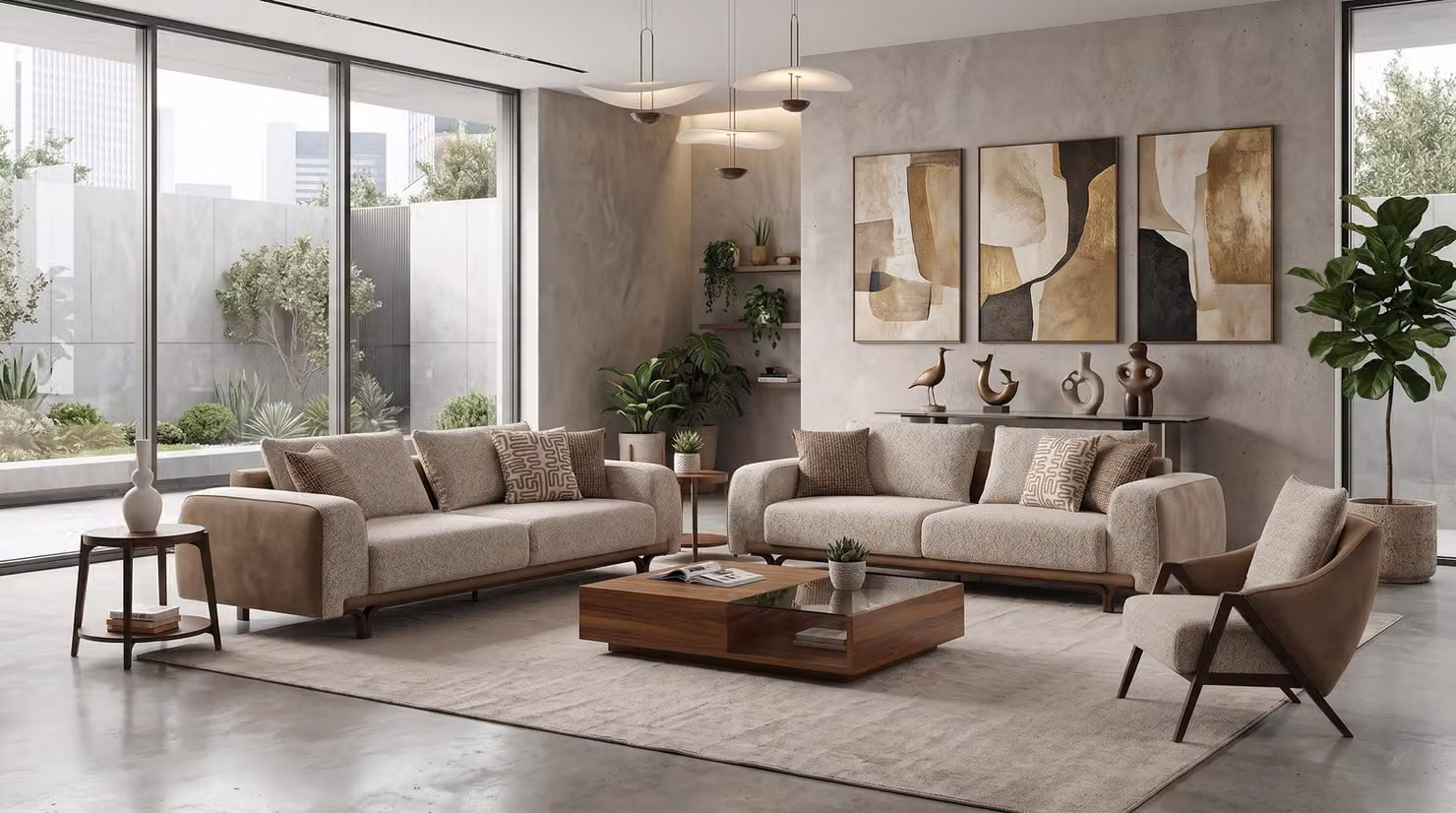 Wohnzimmer Set 2x 3 Sitzer Sofa Sessel Modern Grau Komfortabel