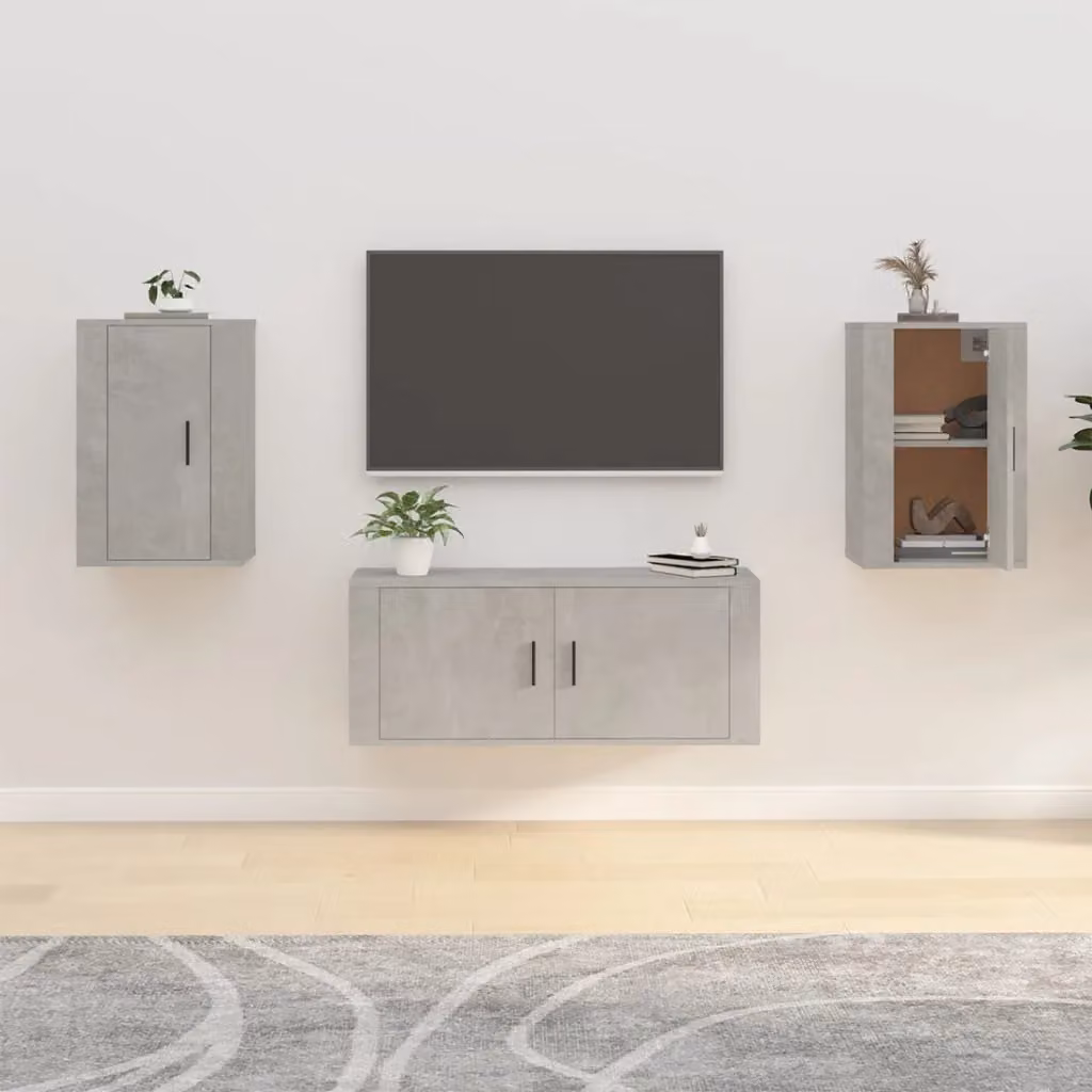 Set di 2 mobili porta TV da parete vidaXL in stile classico, colore grigio, L 40 cm x P 34,5 cm x H 60 cm