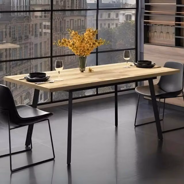 Tavolo allungabile Lini piano colore rovere e gambe in metallo nero 138x85x76h