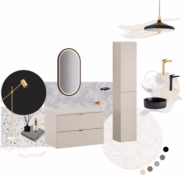 Set mobili bagno Lava Dalia Cashmere beige con lavabo e illuminazione LED sospeso 60 cm