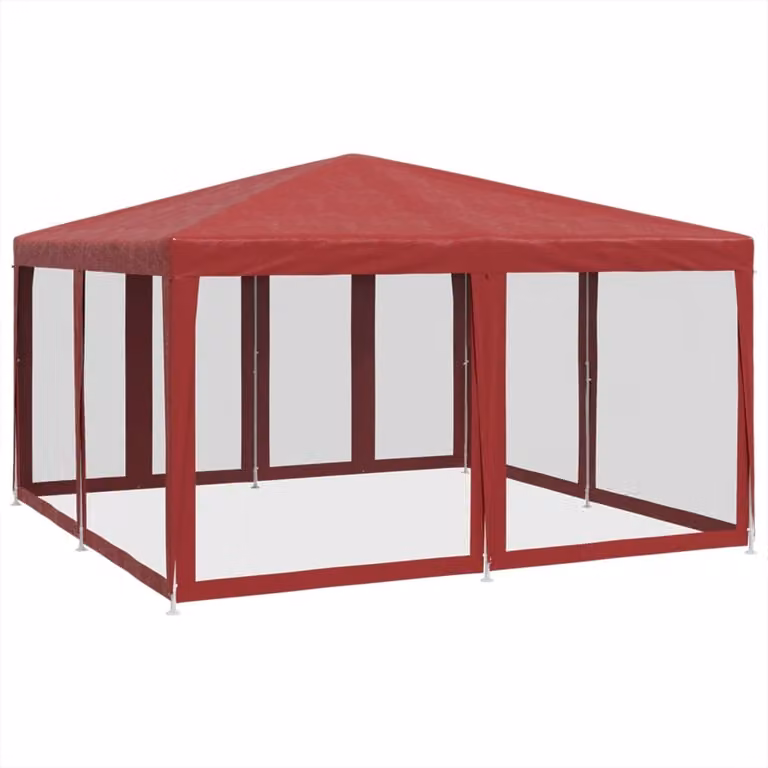 Tenda per Feste con 8 Pareti Laterali in Rete Rossa 4x4 m HDPE
