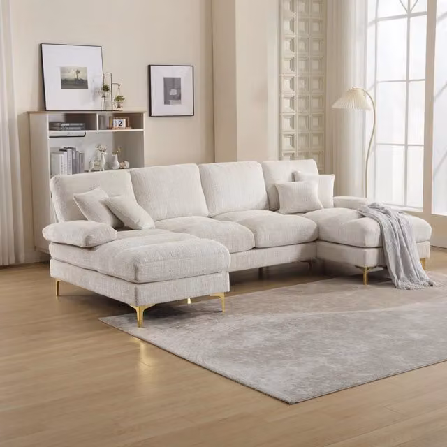 Divano U Angolare Chenille 3 Posti ¨C MINIMAL ¨C Grigio, Tessuto