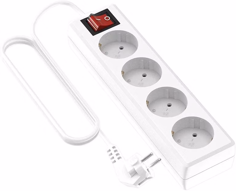 Ciabatta multipresa Garza con 4 prese, interruttore, lunghezza 3 metri, colore bianco, potenza massima 3680 W