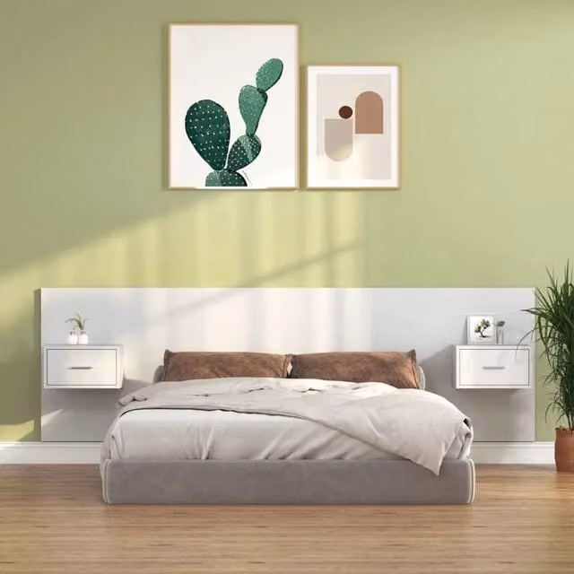 Testiera per Letto con Comodini-Testiera con Contenitore in Legno Multistrato Bianco 524852