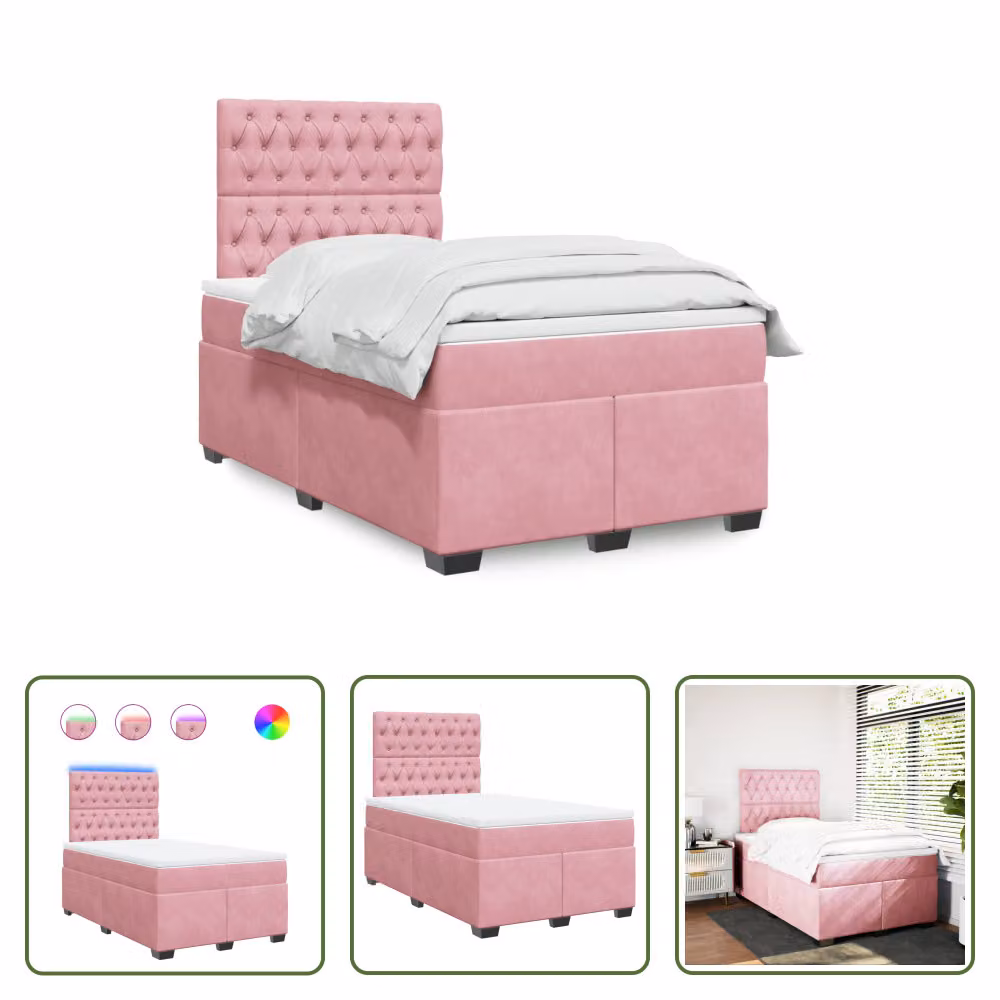 The Living Store Letto a molle con materasso Rosa 120x200 cm Velluto